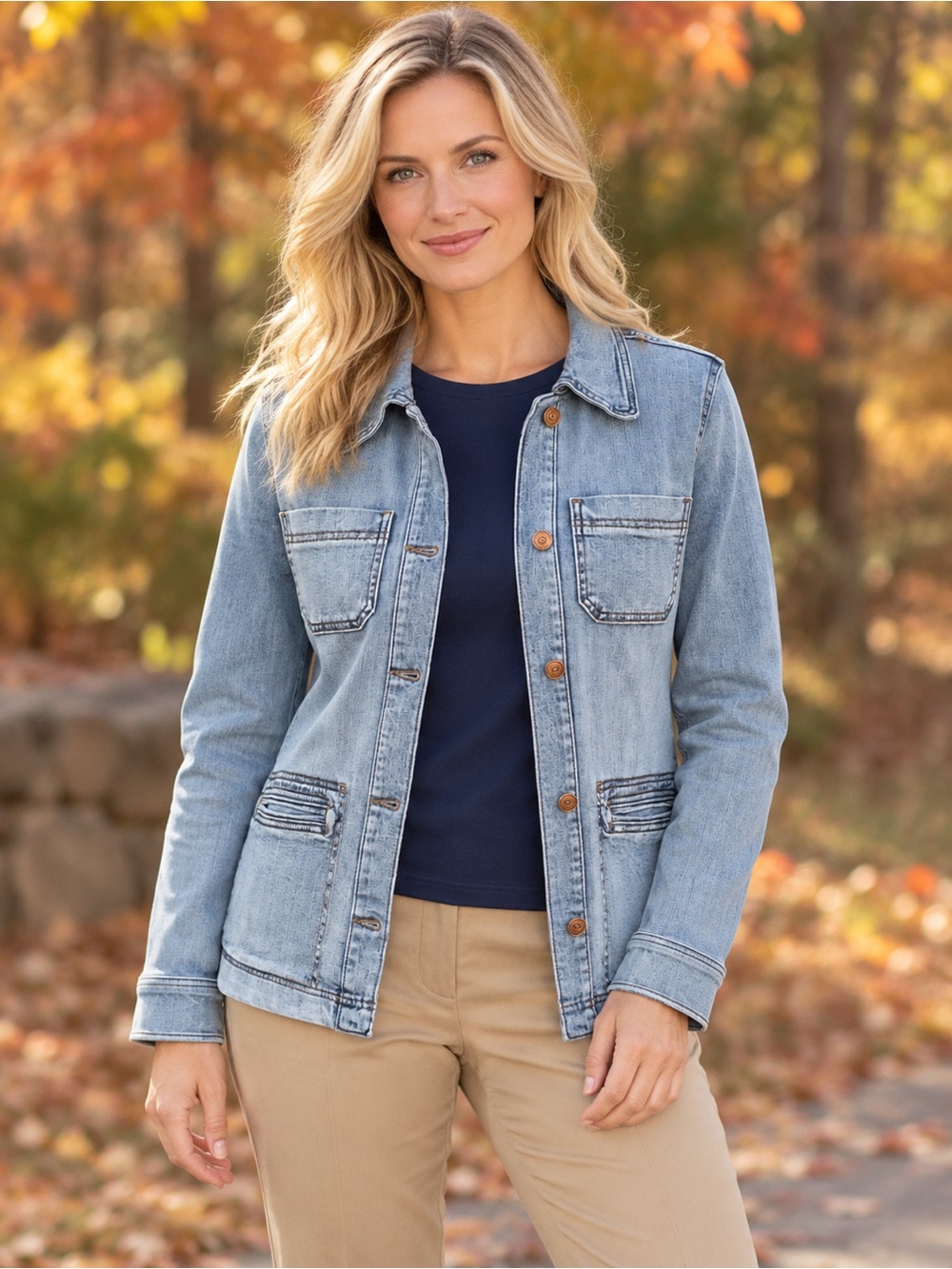 Maurices Light Wash Denim Utility Jacket Stretch Size Small